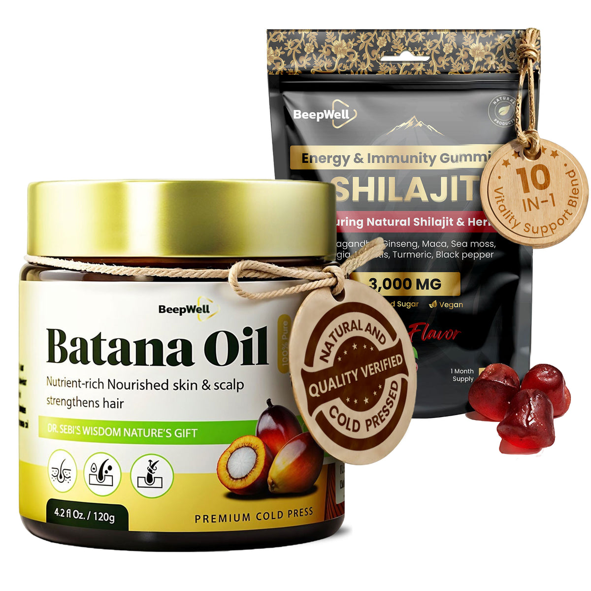 BeepWell Shilajit Gummies + Batana Oil Bundle