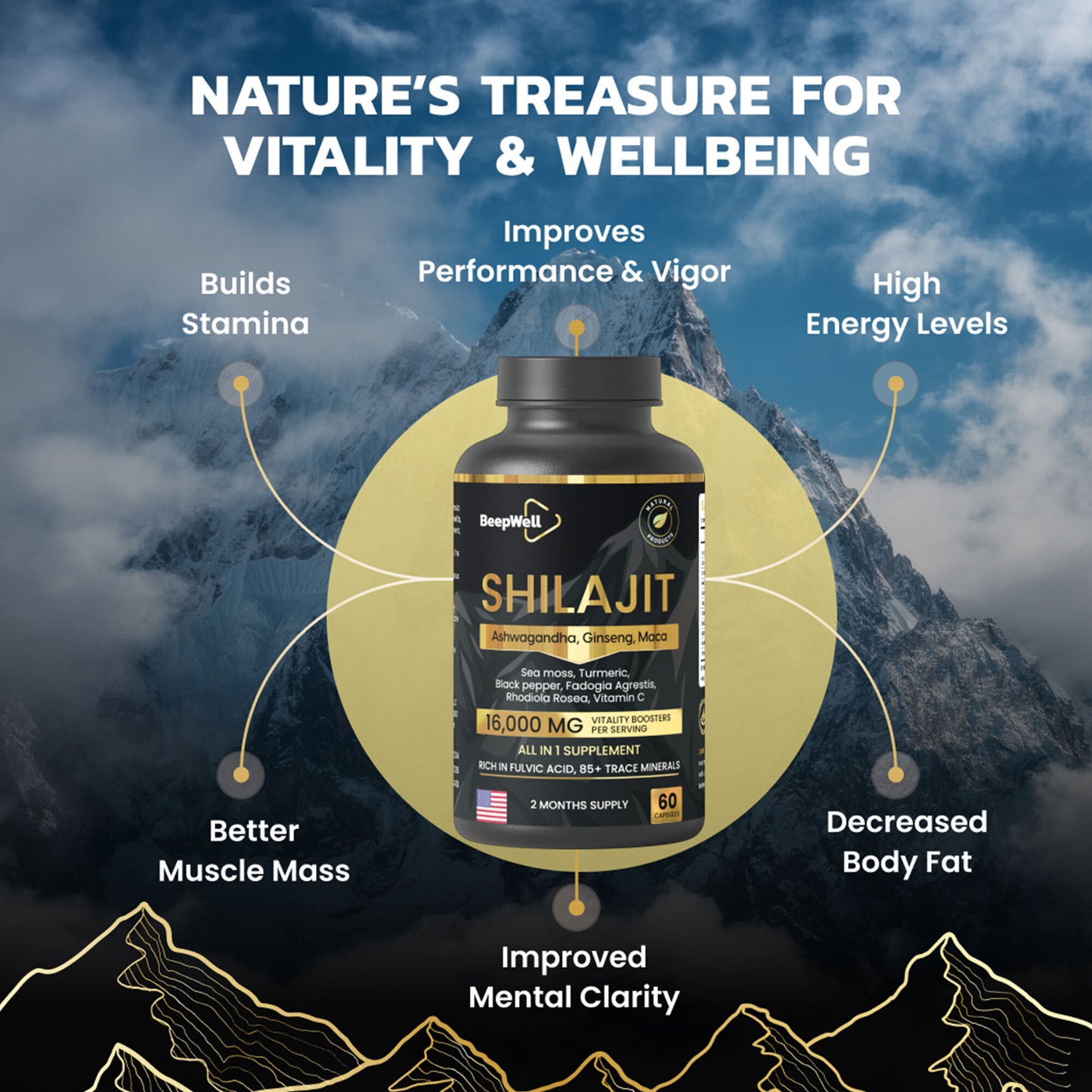 Pure Himalayan Organic Shilajit Capsules - 60 servings