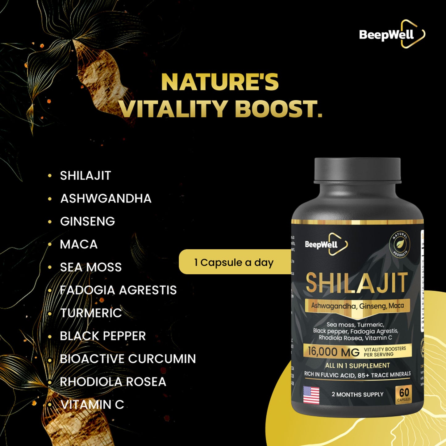 Pure Himalayan Organic Shilajit Capsules - 60 servings