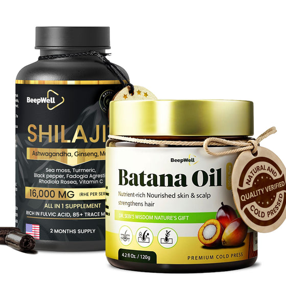 BeepWell Shilajit Capsules + Batana Oil Combo