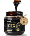 "BeepWell Himalayan Shilajit Resin in glass jar, premium fulvic acid supplement with 85+ trace minerals for energy and vitality"