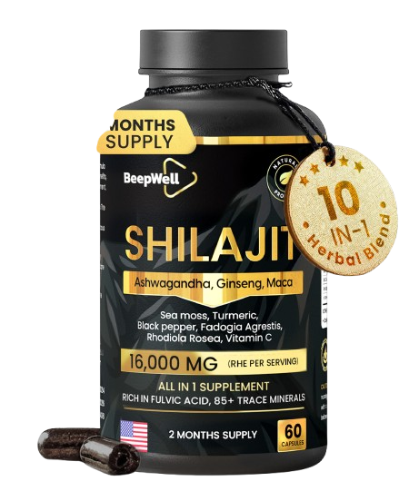Shilajit Capsules 16,000MG – 60 Servings | High Strength All-in-1 with Ashwagandha, Sea Moss, Maca Root, Black Pepper, Fulvic Acid & Trace Minerals | for Endurance, Immunity & Vitality